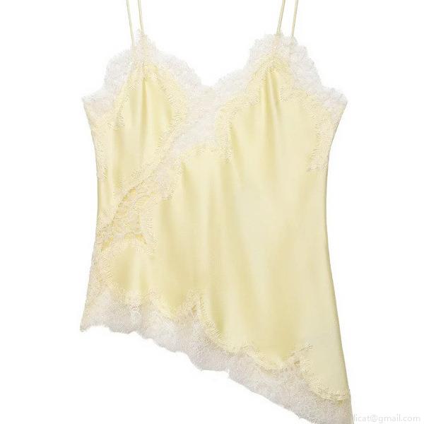 Women Sexy Satin Lace Camisole V Neck Spaghetti Strap Irregular Hem Lingerie Style Tank Top Silk Texture Lace Trim Cami Top For Party Clubwear
