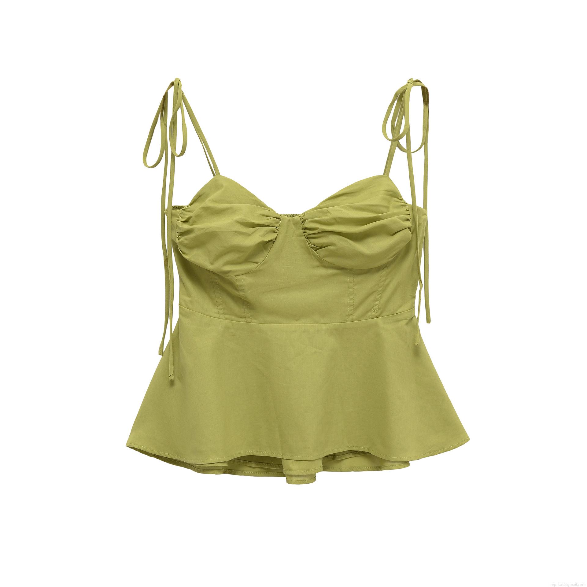 Women's Sexy Solid Color Peplum Camisole Top With Tie-up Straps And Pleated Bust Sleeveless Polyester Summer Tops For Women Streetwear Party Dating