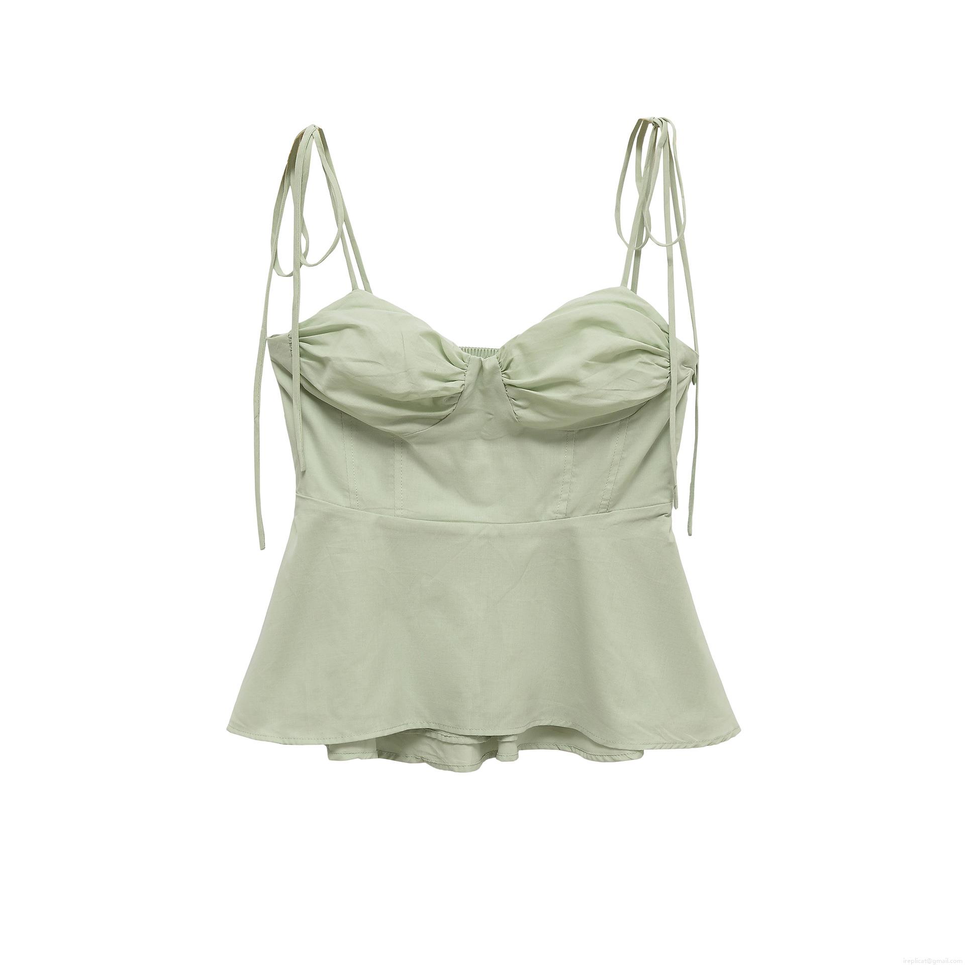 Women's Sexy Solid Color Peplum Camisole Top With Tie-up Straps And Pleated Bust Sleeveless Polyester Summer Tops For Women Streetwear Party Dating