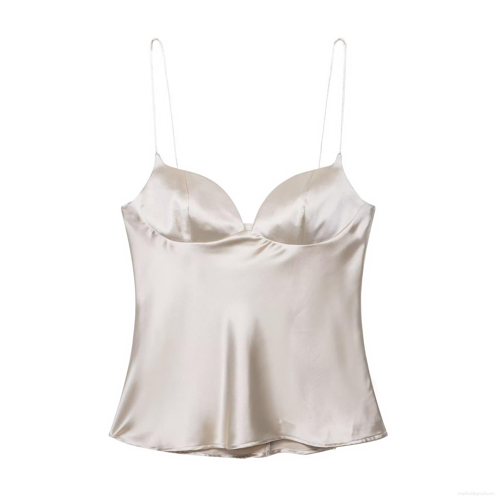 Sexy Women Satin Camisole Slim Fit Heart Shaped Neckline Spaghetti Strap Tank Top High Gloss Silk-like Fabric Sleeveless Vest For Party Clubwear Daily Wear