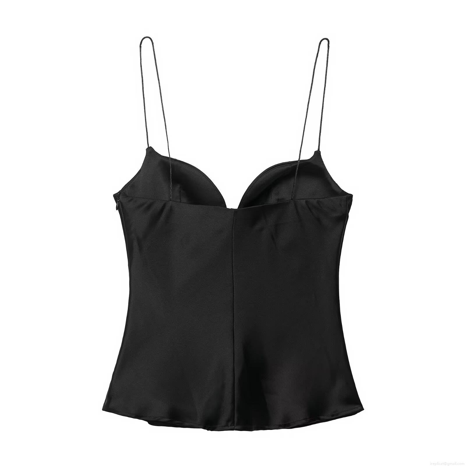 Sexy Women Satin Camisole Slim Fit Heart Shaped Neckline Spaghetti Strap Tank Top High Gloss Silk-like Fabric Sleeveless Vest For Party Clubwear Daily Wear