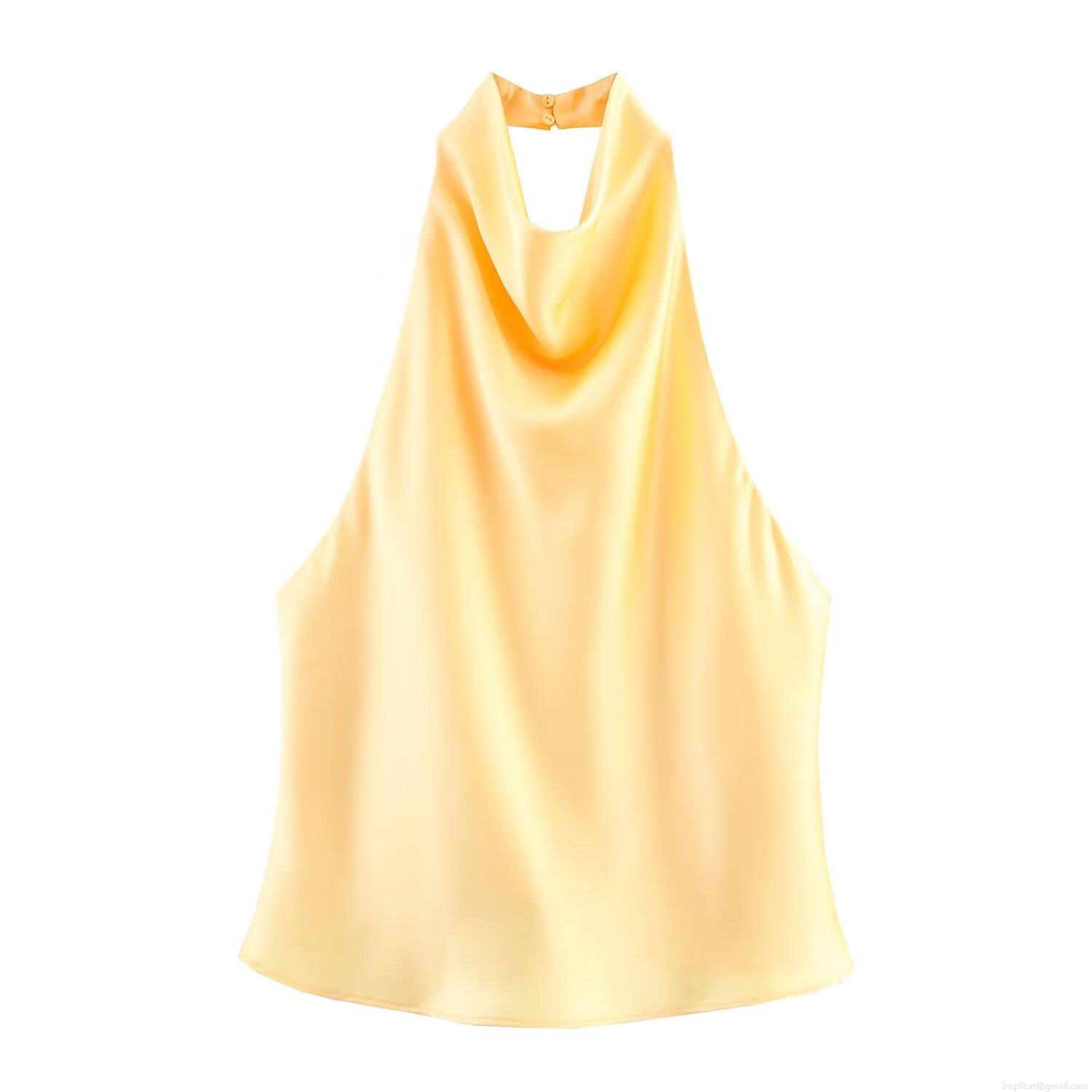 Women's Elegant Halter Neck Satin Top Cowl Neck Backless Sleeveless Silky Glossy Tank Top For Party Club Evening Casual Sexy Summer Camisole