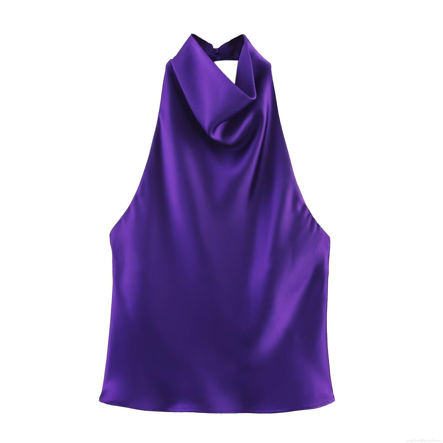 Women's Elegant Halter Neck Satin Top Cowl Neck Backless Sleeveless Silky Glossy Tank Top For Party Club Evening Casual Sexy Summer Camisole