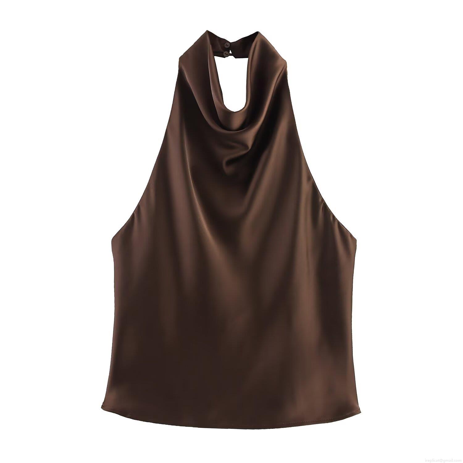 Women's Elegant Halter Neck Satin Top Cowl Neck Backless Sleeveless Silky Glossy Tank Top For Party Club Evening Casual Sexy Summer Camisole