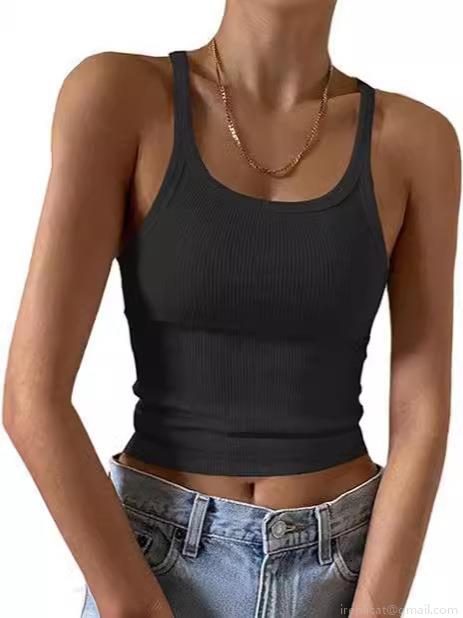 Women's Sexy Ribbed Knit Tank Top Slim Fit Summer Crop Top Sleeveless U Neck Solid Color Camisole Streetwear Casual Vest For Women Girls