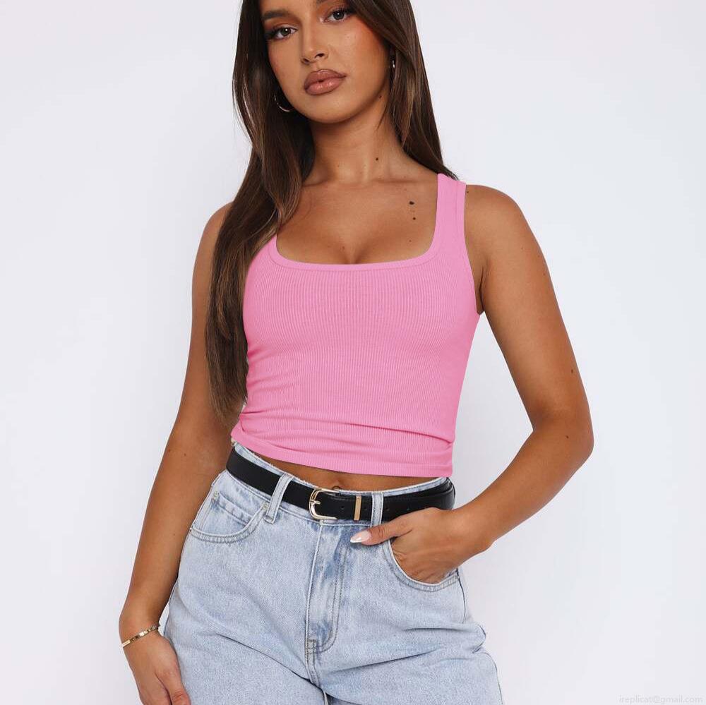 Women's Ribbed Tank Top Rib-Knit Rayon Elastane Slim Fit Sleeveless U-Neck Short Crop Top For Summer Casual Streetwear Sexy Party Girls