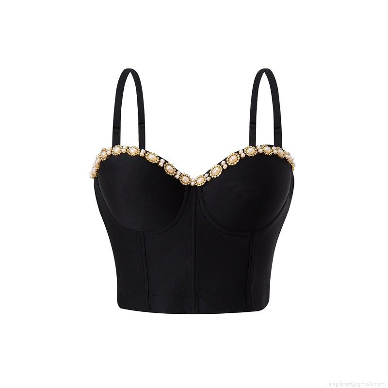 Sexy Women Corset Top With Pearl Bead Decoration Underwire Strappy Bustier Camisole Vest For Party Club Night Out Streetwear Women Slim Fit Polyester Top