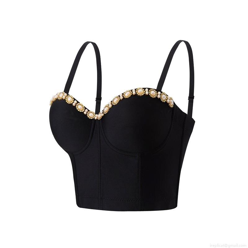 Sexy Women Corset Top With Pearl Bead Decoration Underwire Strappy Bustier Camisole Vest For Party Club Night Out Streetwear Women Slim Fit Polyester Top