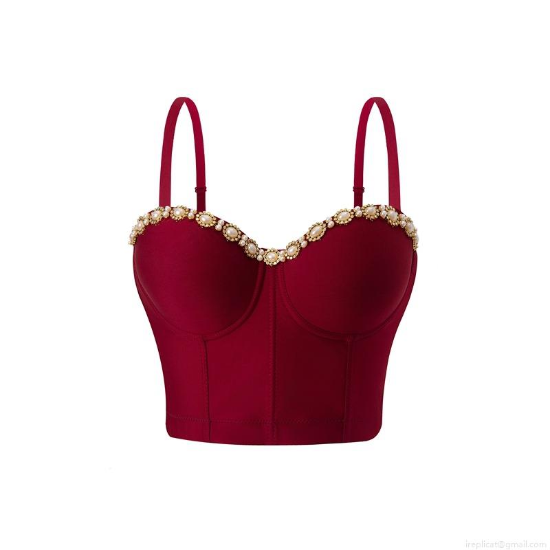 Sexy Women Corset Top With Pearl Bead Decoration Underwire Strappy Bustier Camisole Vest For Party Club Night Out Streetwear Women Slim Fit Polyester Top