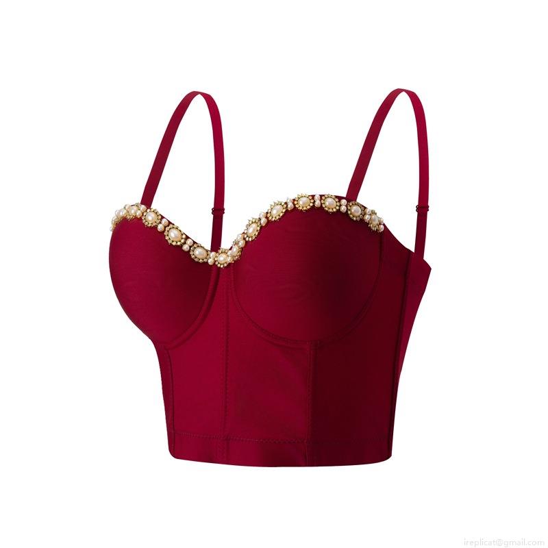 Sexy Women Corset Top With Pearl Bead Decoration Underwire Strappy Bustier Camisole Vest For Party Club Night Out Streetwear Women Slim Fit Polyester Top