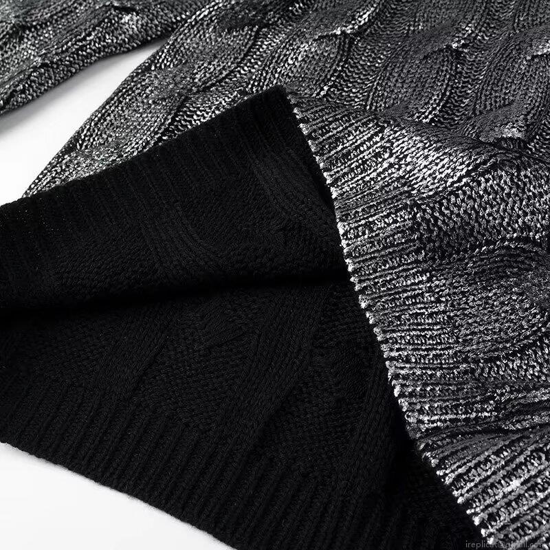 Women's Metallic Silver Cable Knit Sweater Long Sleeve Round Neck Loose Pullover Jumper For Autumn Winter Fashion Casual Streetwear Top