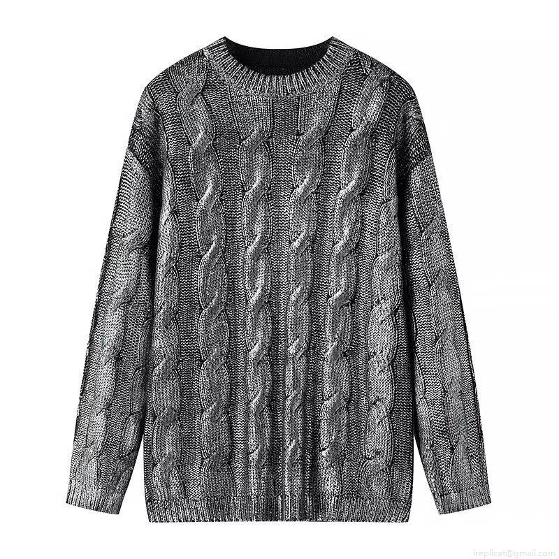Women's Metallic Silver Cable Knit Sweater Long Sleeve Round Neck Loose Pullover Jumper For Autumn Winter Fashion Casual Streetwear Top