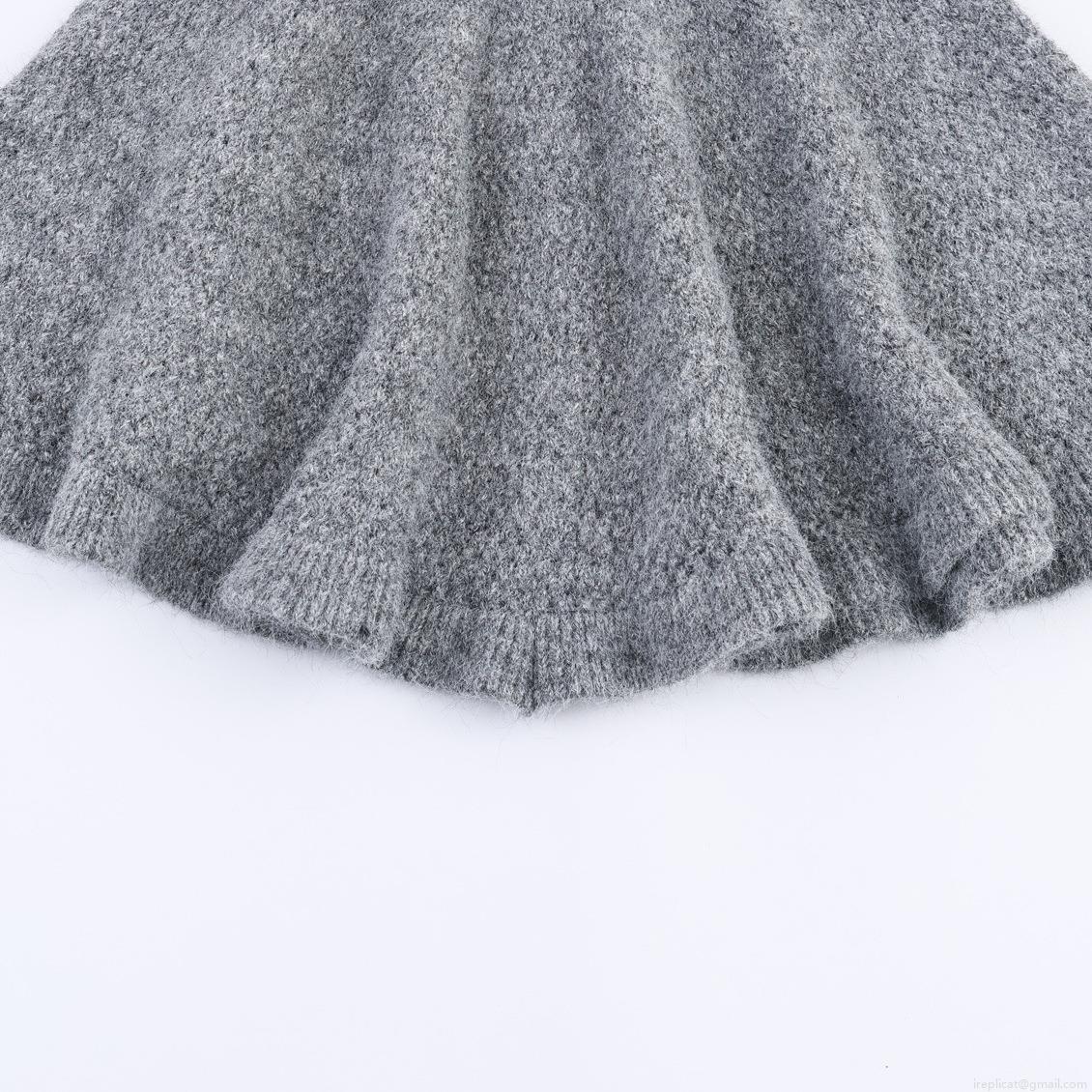 Women's Grey Ruffle Knit Sweater Hollow Out Round Neck Long Sleeve Pullover Soft Fuzzy Loose Fit Casual Tops For Autumn Winter