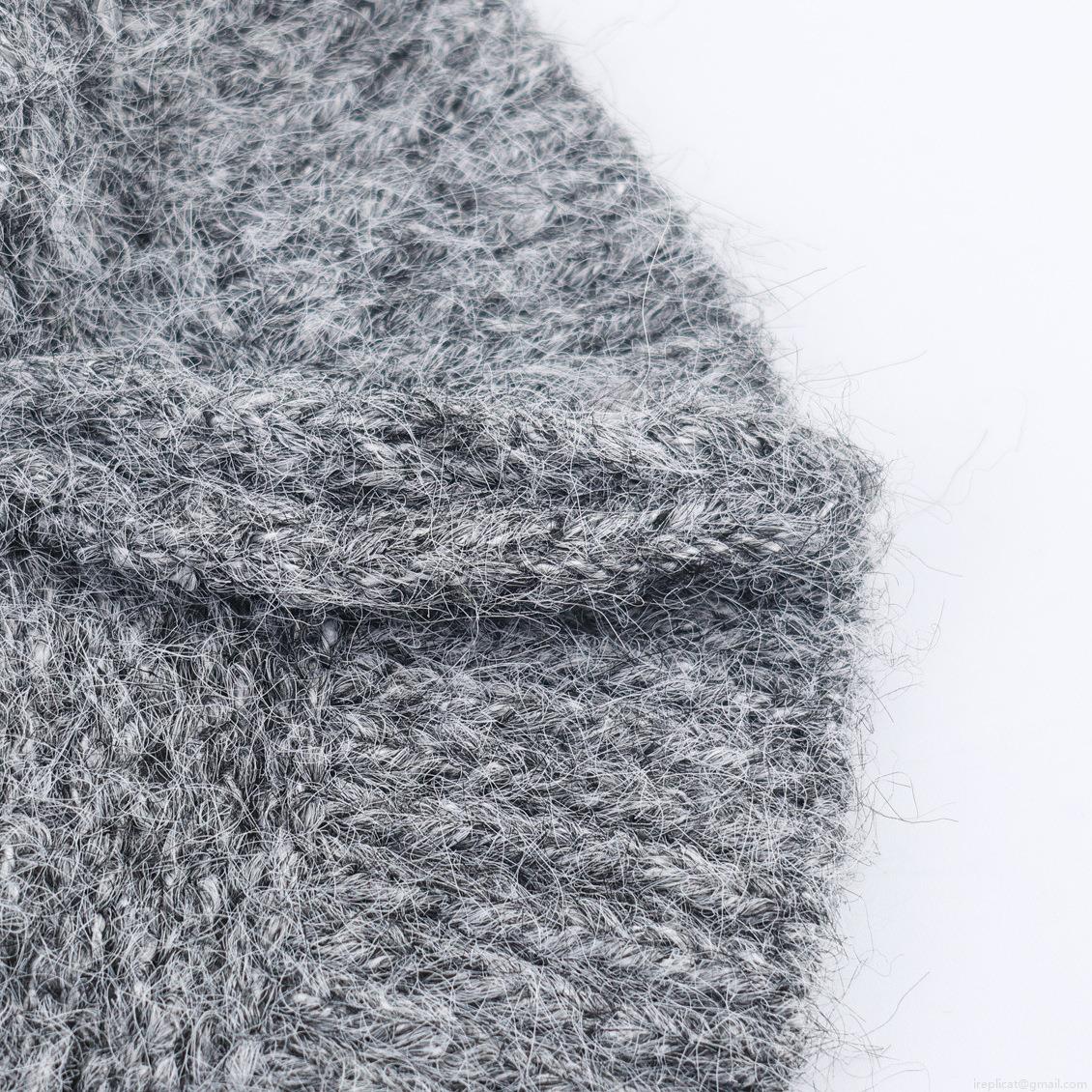Women's Grey Ruffle Knit Sweater Hollow Out Round Neck Long Sleeve Pullover Soft Fuzzy Loose Fit Casual Tops For Autumn Winter