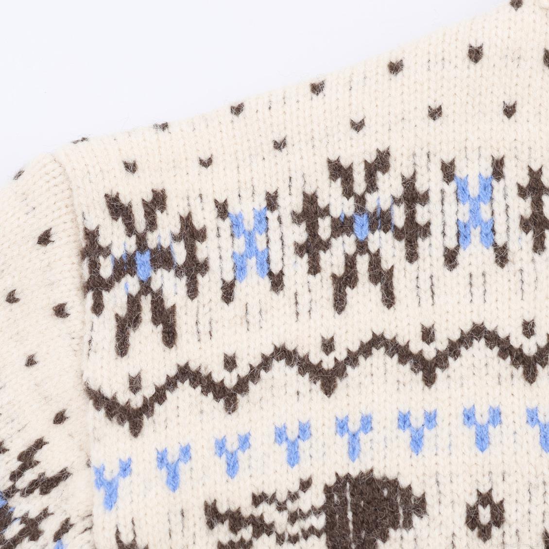 Women Christmas Reindeer Knit Cardigan Retro High Neck Button Up Long Sleeve Polyester Nordic Fair Isle Winter Warm Sweater Top For Ladies Xmas Holiday