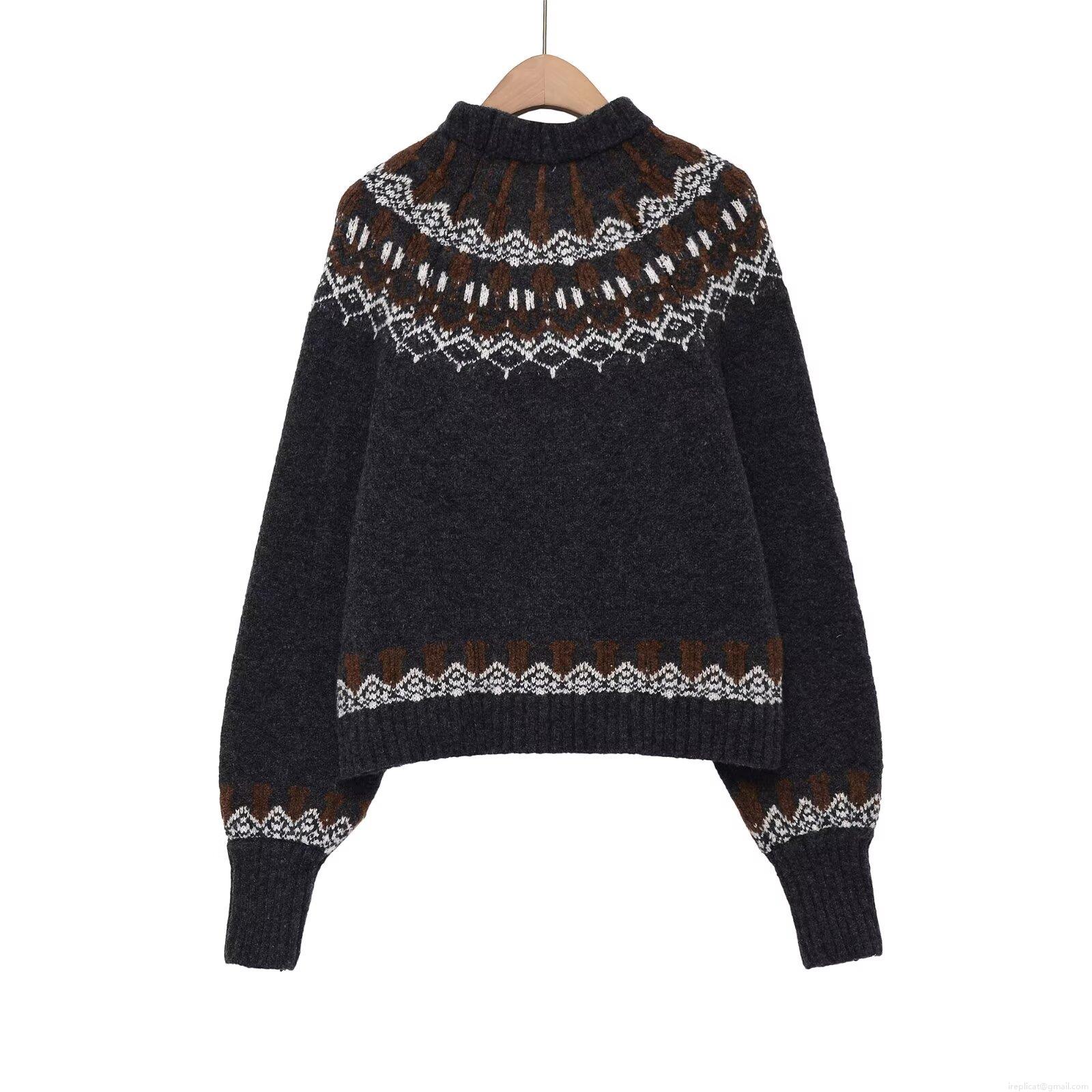 Women's Vintage Fair Isle Knitted Sweater Round Neck Long Sleeve Polyester Pullover Winter Warm Geometric Pattern Streetwear Casual Knit Jumper Top