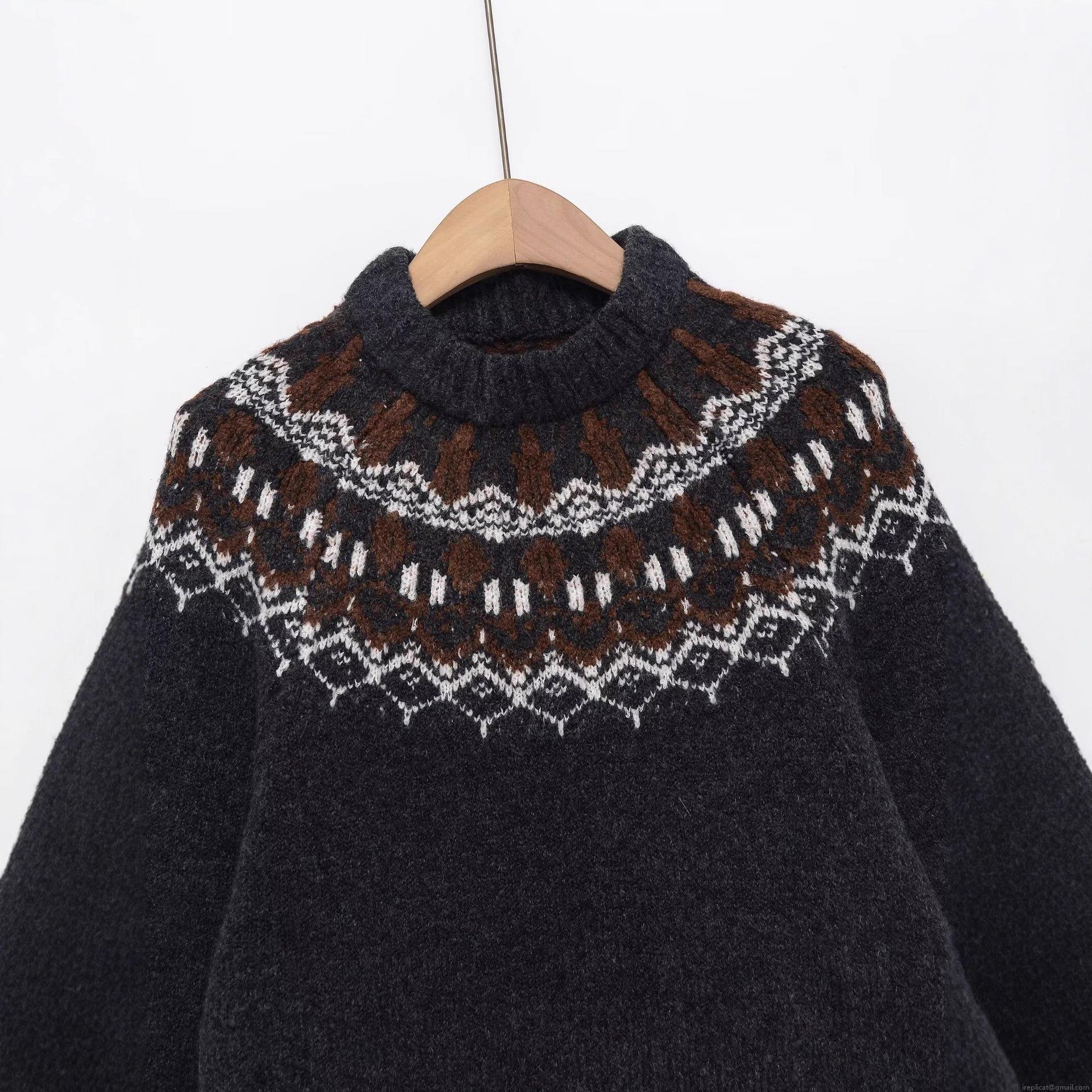 Women's Vintage Fair Isle Knitted Sweater Round Neck Long Sleeve Polyester Pullover Winter Warm Geometric Pattern Streetwear Casual Knit Jumper Top