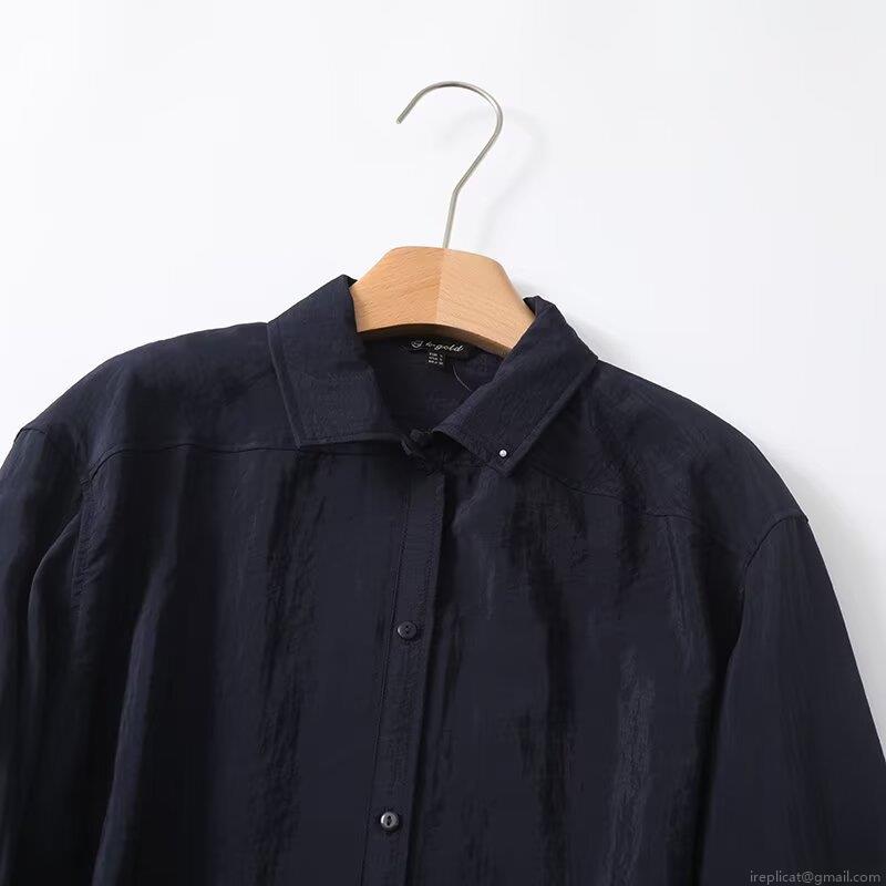 Women's French Texture Pleated Satin Shirt Long Sleeve Button Down Blouse Top Viscose Polyester Casual Solid Color Spring Shirt For Women Lady