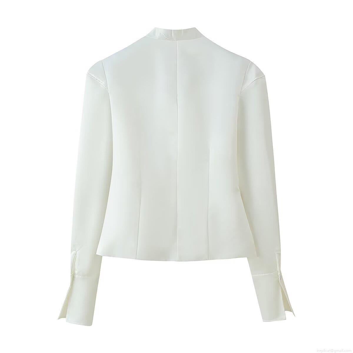 Women's Elegant Satin V Neck Blouse Long Sleeve Button Up Shirt Top Solid Color Autumn Fashion Streetwear For Women