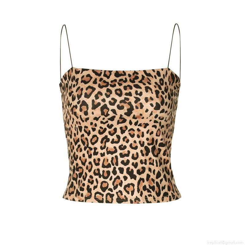 Sexy Leopard Print Spaghetti Strap Crop Top Women Summer Slim Fit Polyester Spandex Camisole Street Style Square Neck Backless Tank Top For Clubwear