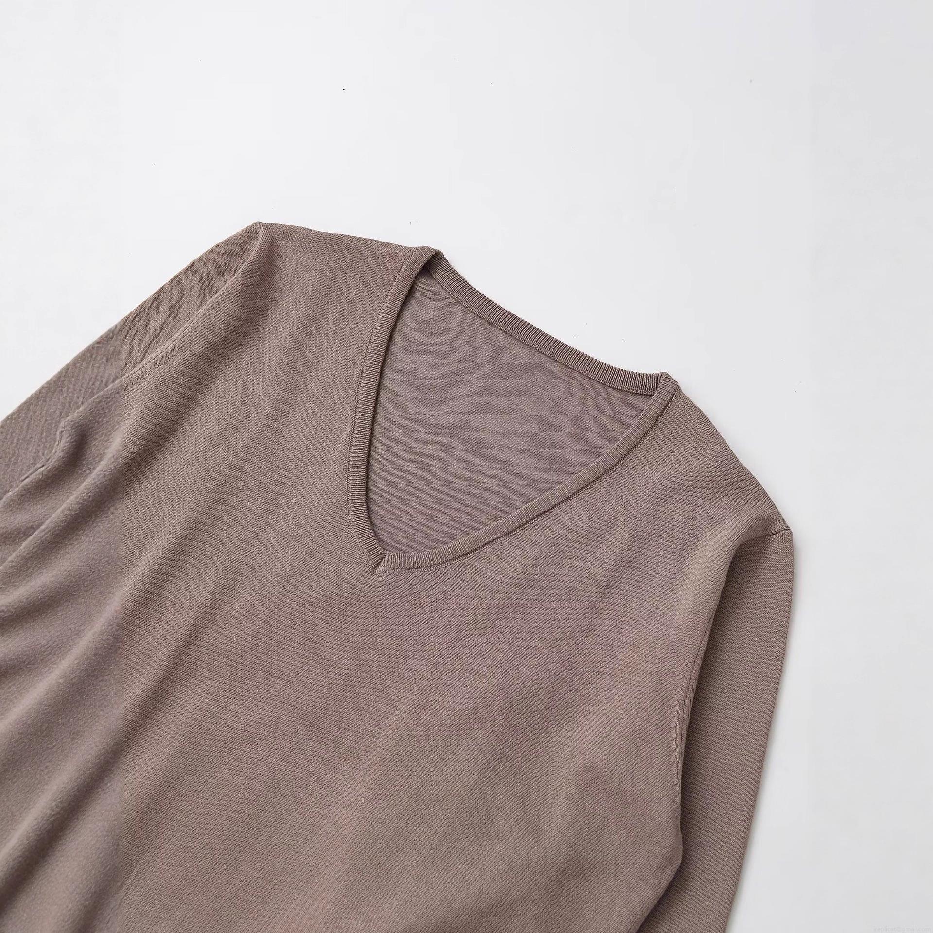Women's V-Neck Long Sleeve Sweater Lace Patchwork Hem Loose Knit Top Autumn Winter Solid Pullover Streetwear Casual Ladies Jumper