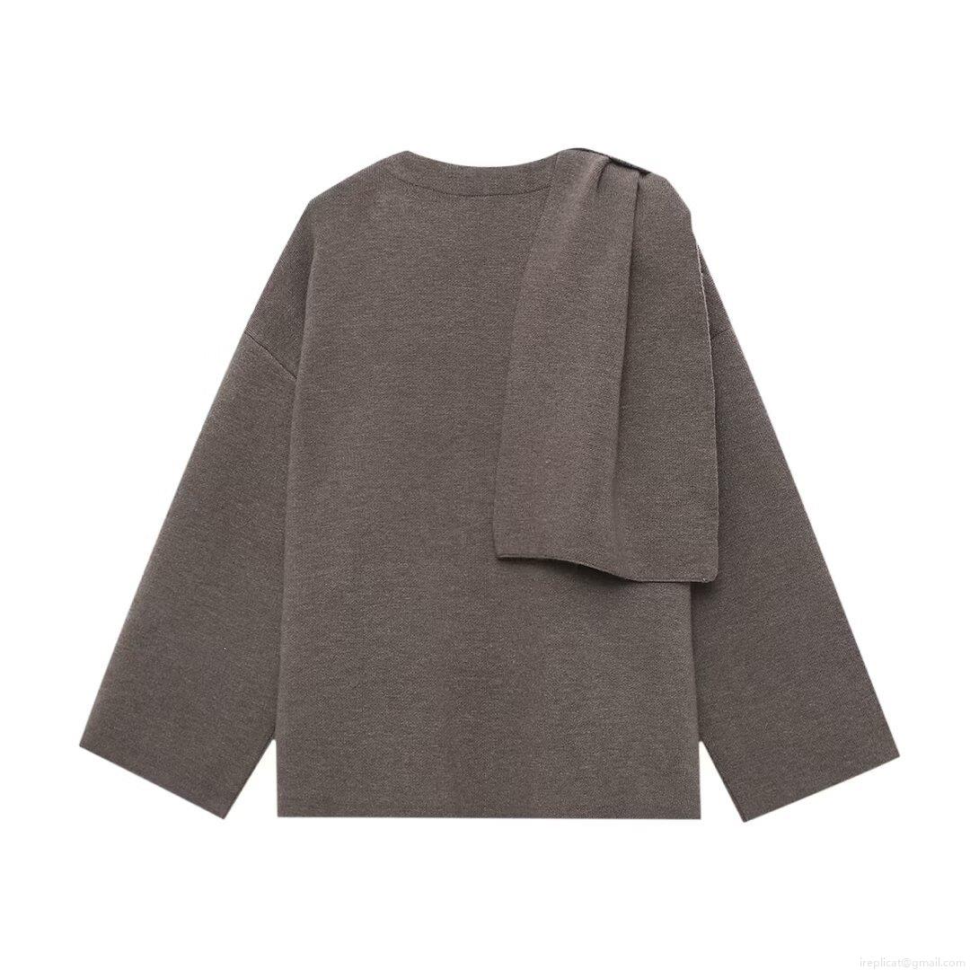 Women's European Style Chunky Knit Sweater With Asymmetric Scarf Collar Solid Color Long Sleeve Cardigan Jacket Soft Warm Autumn Winter Streetwear Outerwear For Ladies