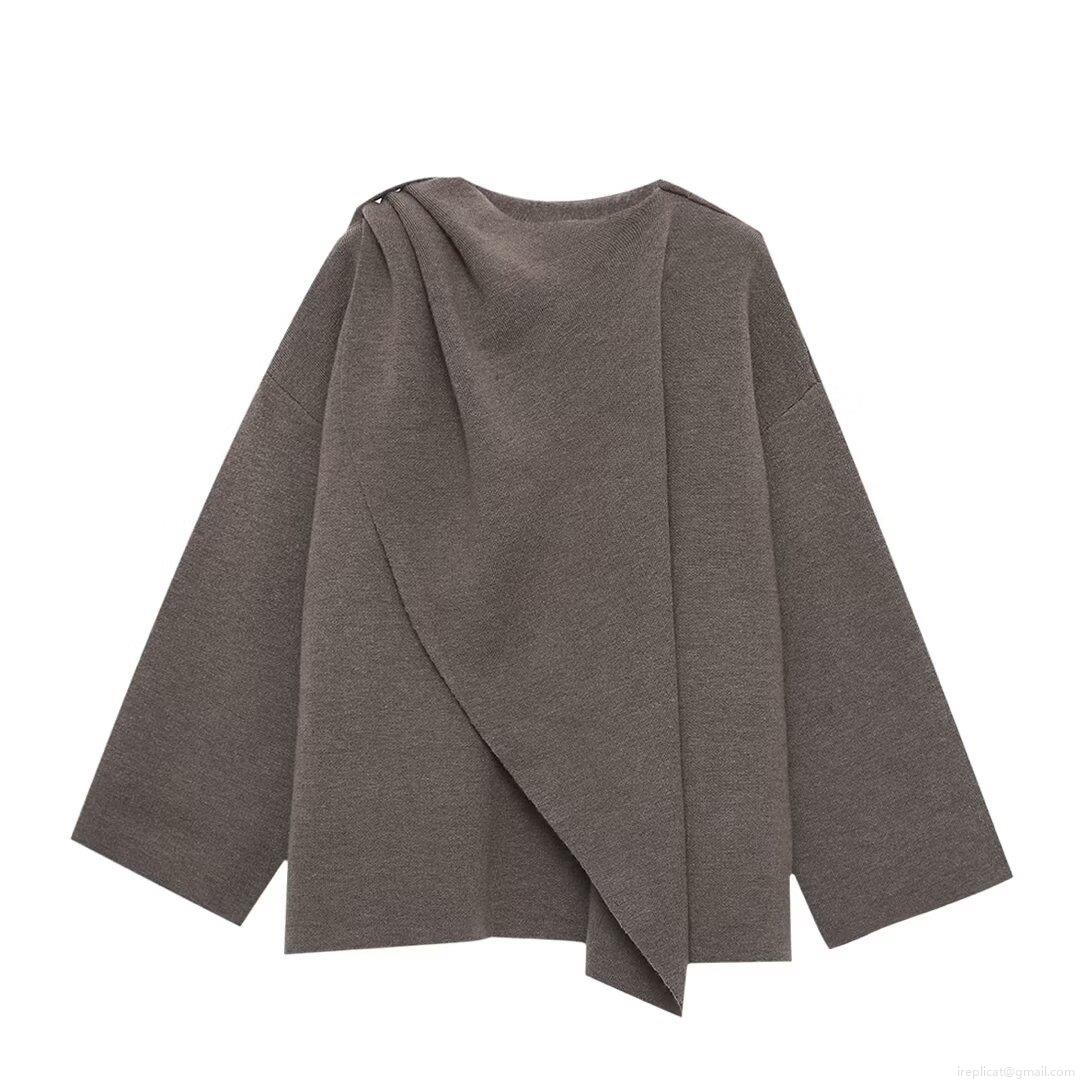 Women's European Style Chunky Knit Sweater With Asymmetric Scarf Collar Solid Color Long Sleeve Cardigan Jacket Soft Warm Autumn Winter Streetwear Outerwear For Ladies