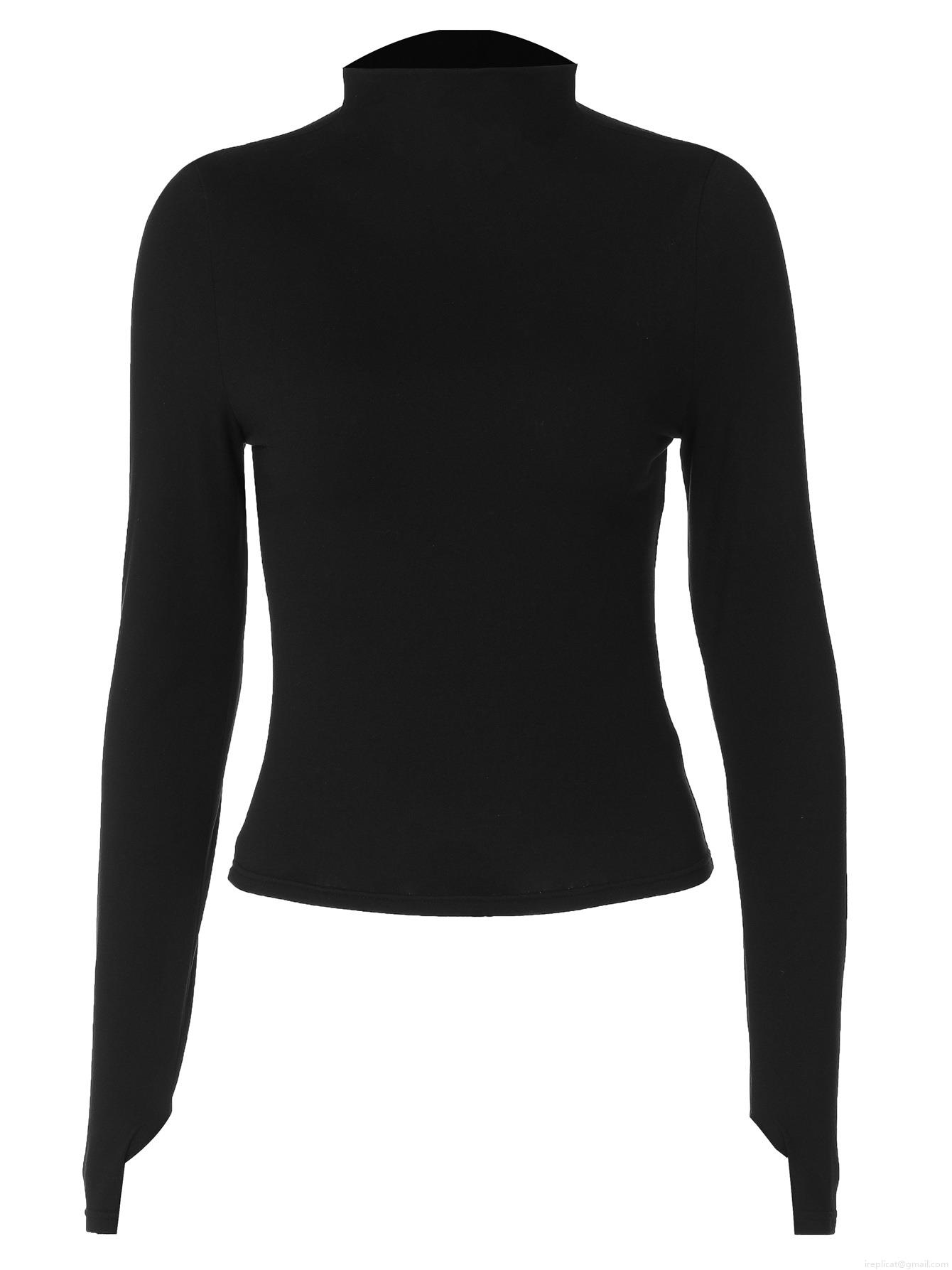 Women's Slim Fit Mock Neck Long Sleeve Knit T-Shirt Sexy Streetwear Crop Top With Thumbholes Solid Black Polyester Spandex Lightweight Soft Tee
