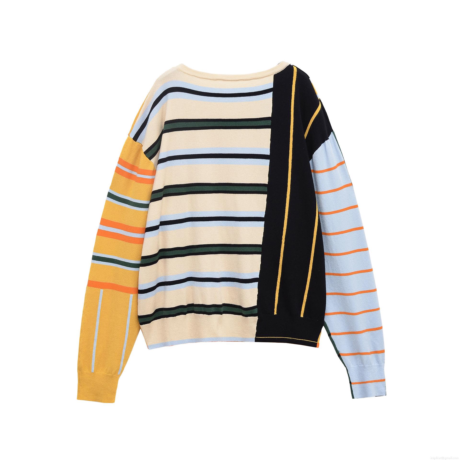 Women's Casual Color Block Striped Knitted Sweater Round Neck Long Sleeve Loose Fit Patchwork Pullover Top Polyester Spandex Autumn Winter