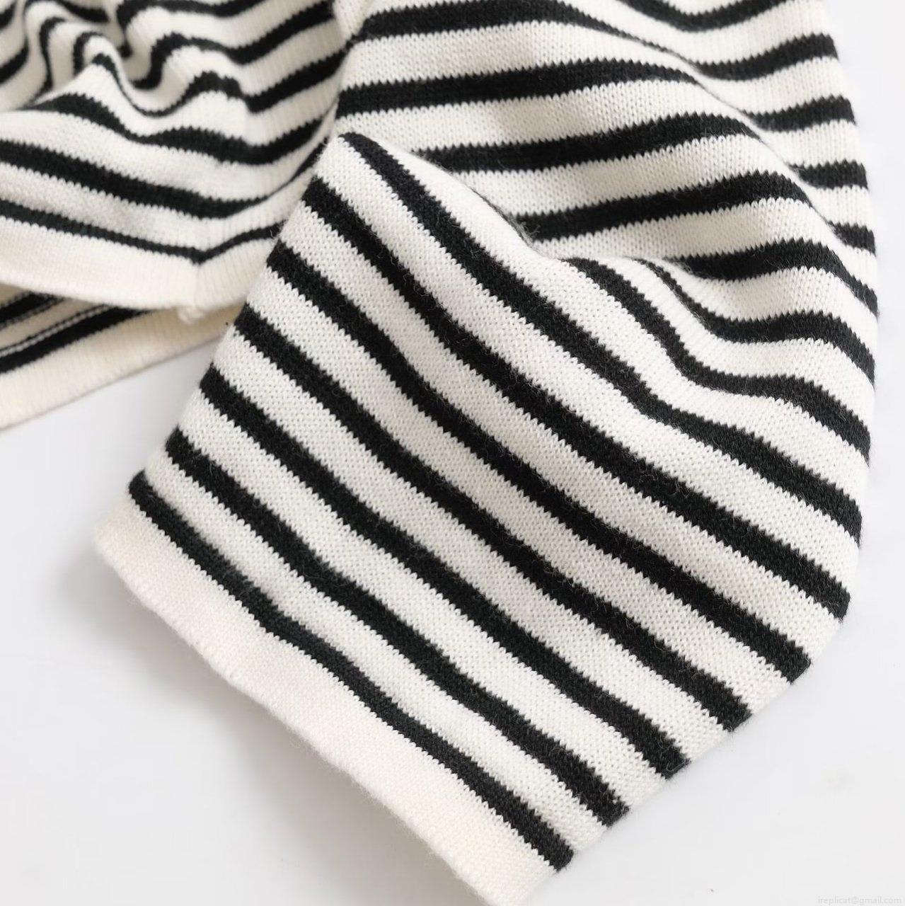 Women's Striped Knit Long Sleeve T-Shirt With Scarf 100% Cotton Casual Loose Fitting Top For Daily Wear Minimalist Style Autumn Fashion