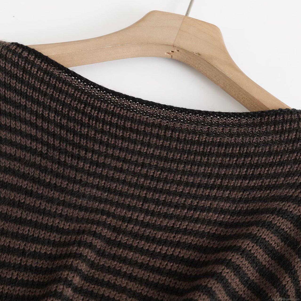 Women's Striped Knit Sweater 75% Acrylic 15% Wool 10% Nylon Boat Neck Long Sleeve Loose Fit Casual Pullover Top Daily Fall Winter Women Knitwear