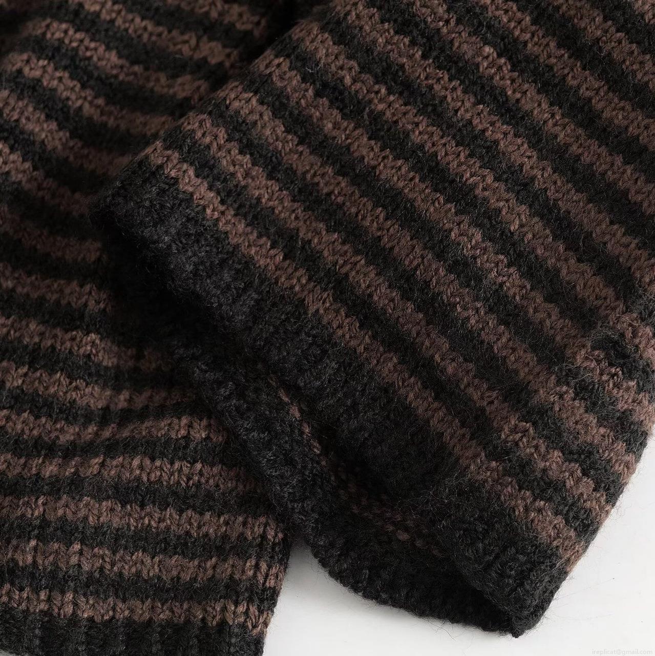 Women's Striped Knit Sweater 75% Acrylic 15% Wool 10% Nylon Boat Neck Long Sleeve Loose Fit Casual Pullover Top Daily Fall Winter Women Knitwear