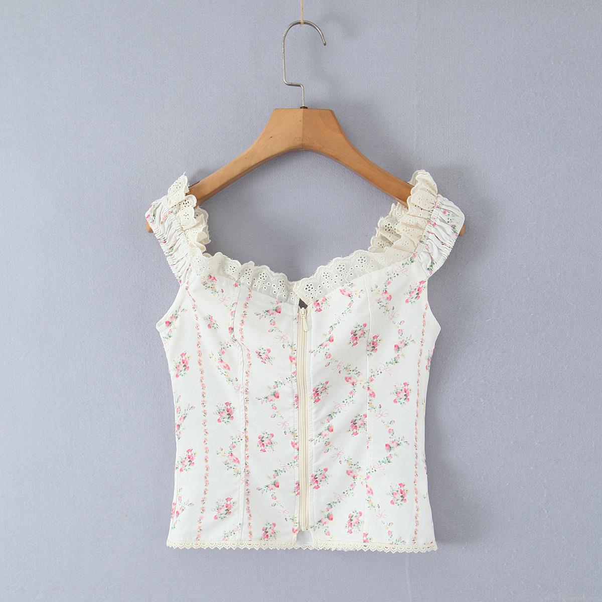 French Pastoral Sweet Floral Embroidery Lace Patchwork Camisole Top For Women Sexy Vintage Bow Decor Sleeveless Crop Top Summer Vacation Tank Top