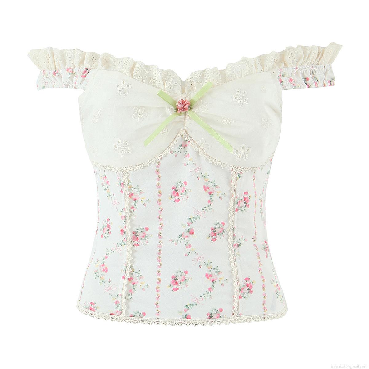 French Pastoral Sweet Floral Embroidery Lace Patchwork Camisole Top For Women Sexy Vintage Bow Decor Sleeveless Crop Top Summer Vacation Tank Top