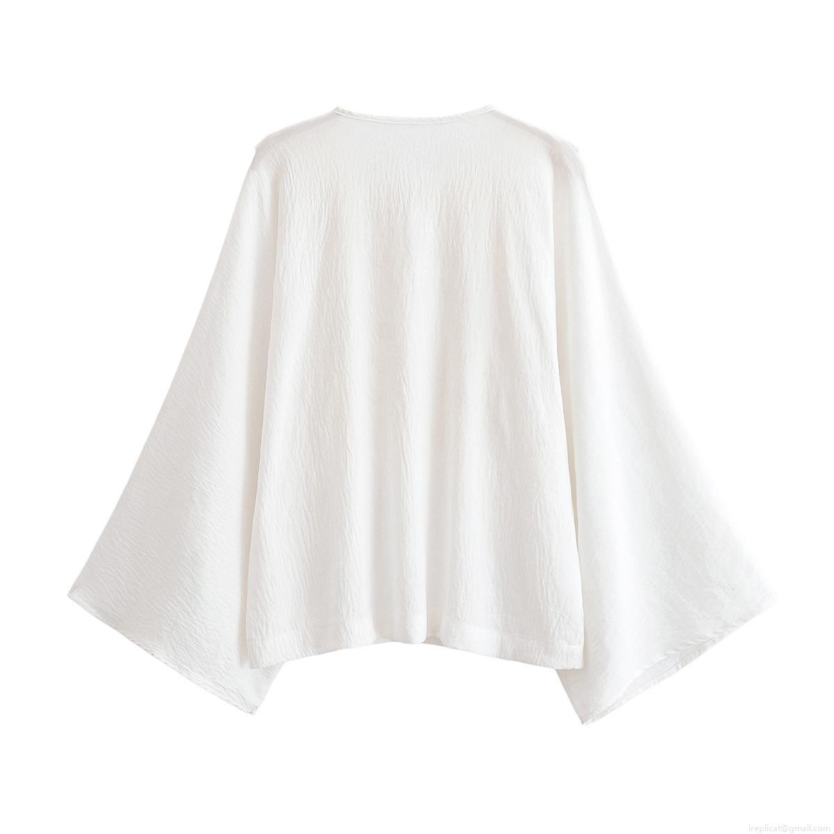 Women's Long Sleeve Lace Patchwork Blouse Elegant Embroidery Ruffle Tie Neck Shirt Solid White Casual Sweet Tops for Ladies