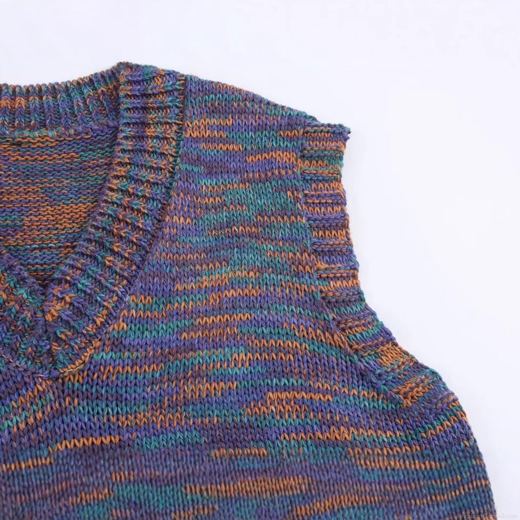 Women's V-Neck Knit Vest Sleeveless Multicolor Space-Dyed Polyester Sweater Ribbed Trim Casual Vintage Tank Top For Women Daily Fashion
