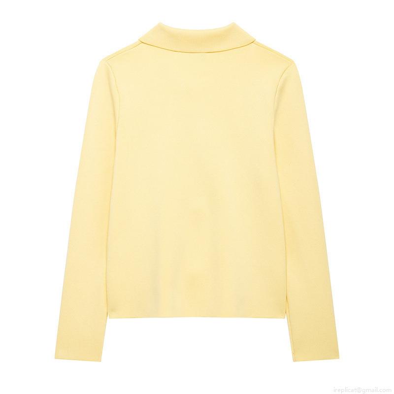 Women Yellow Knit Cardigan Sweater 100% Polyester Lapel Long Sleeve Top With Floral Buttons And Pockets Casual Sweet Style Spring Autumn Daily Wear