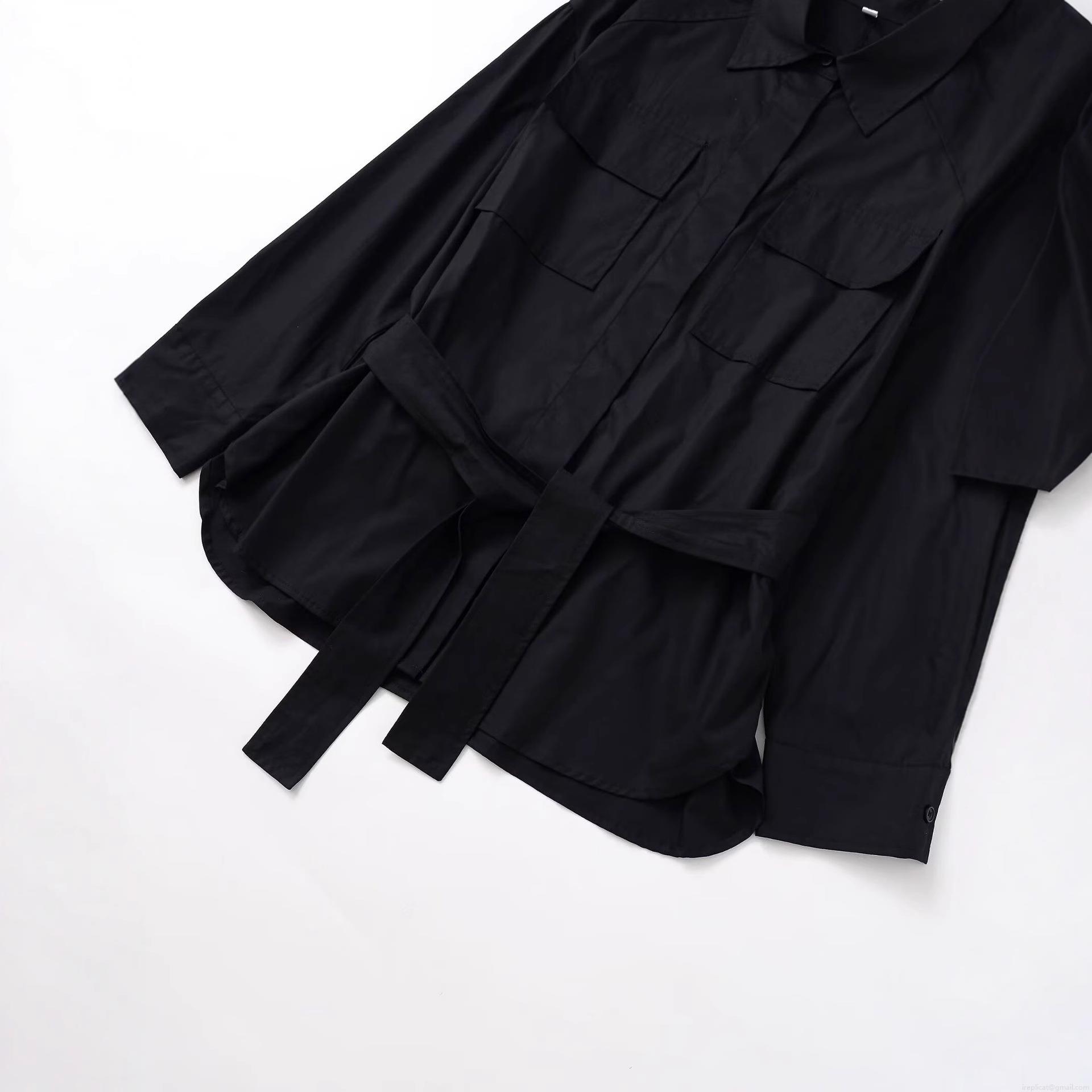 Women's Long Sleeve Workwear Shirt Solid Color Polyester Blouse With Double Pockets And Belt Casual Fashion Tops For Ladies