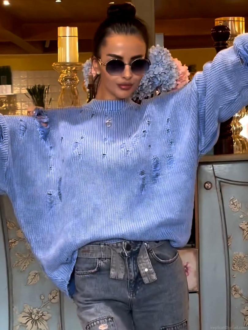 Women's Vintage Wasteland Distressed Knit Sweater Oversized Drop Shoulder Pullover Long Sleeve Lazy Style Worn-out Hole Aesthetic Top