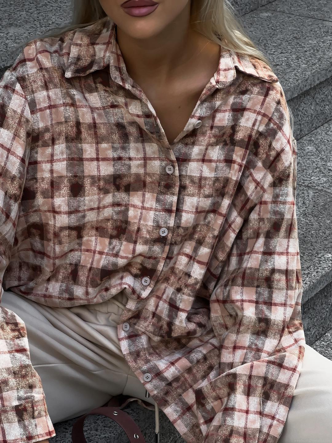 Women's Casual Oversized Plaid Long Sleeve Shirt Distressed Cotton Blouse Loose Mid-Length Button Down Tops for Streetwear Daily Autumn Lady