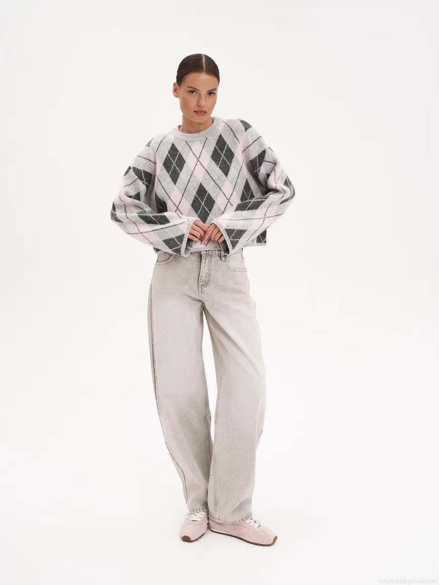Women Vintage Argyle Knit Sweater Cotton Blend Round Neck Long Sleeve Color Block Pullover Loose Casual Preppy Style Ladies Knitwear Top
