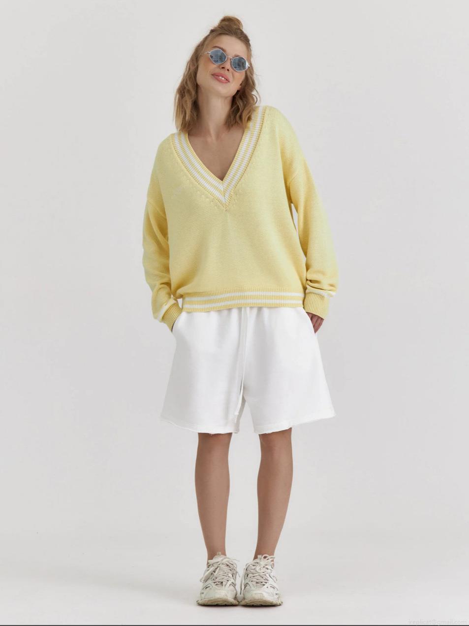 Women's Vintage V-Neck Knit Sweater Cotton Blend Loose Fit Striped Trim Colorblock Long Sleeve Pullover For Autumn Winter Preppy Style Casual Knitwear