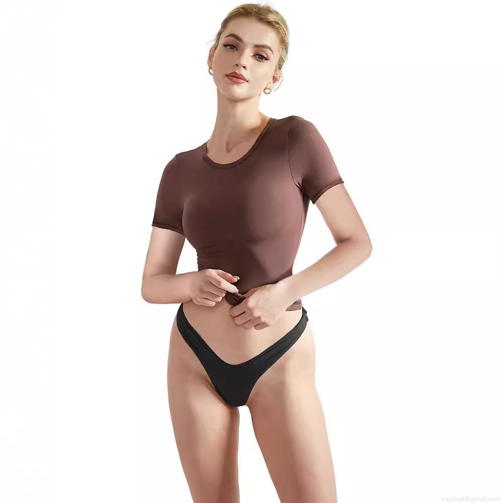 Women's Casual Solid Color Slim Fit Cropped T-Shirt Short Sleeve Round Neck Polyester Spandex Tee Top For Women Streetwear
