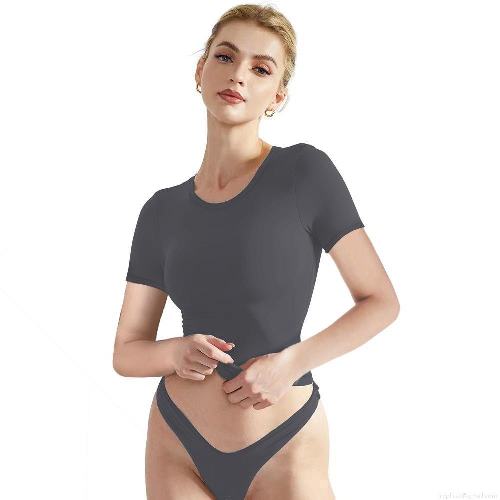 Women's Casual Solid Color Slim Fit Cropped T-Shirt Short Sleeve Round Neck Polyester Spandex Tee Top For Women Streetwear
