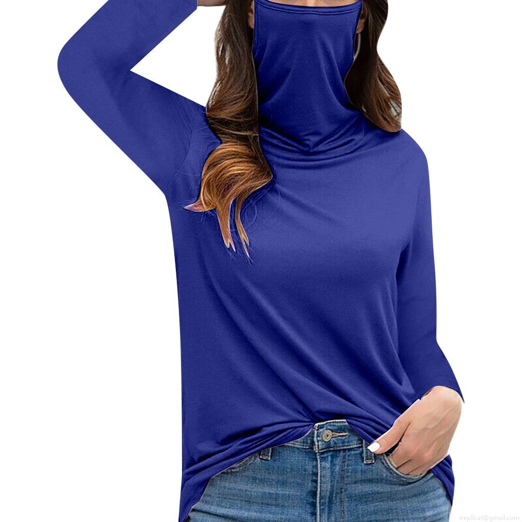 Women's Integrated Mask High Neck T-Shirt Long Sleeve Face Cover Sun Protection Breathable Polyester Spandex Slim Fit Top Outdoor Sports Casual