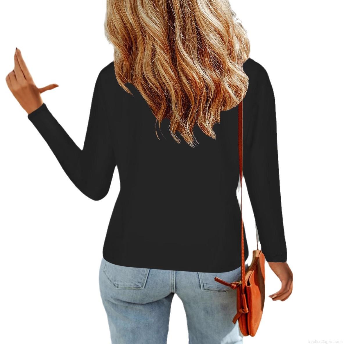 Women's V Neck Long Sleeve T-Shirt Polyester Spandex Solid Casual Top With Chest Pockets And D-Ring Details Fall Spring Fashion Pullover Slim Fit Tee